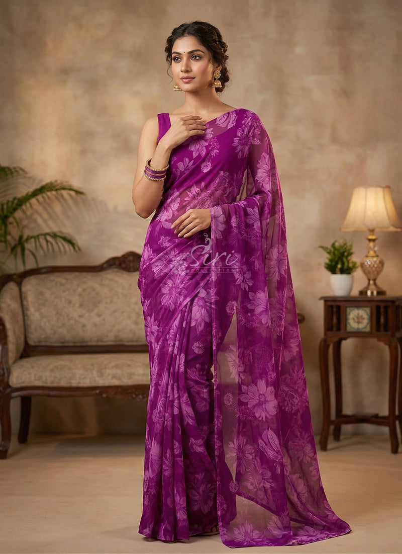 Lovely Printed Floral Georgette Saree
