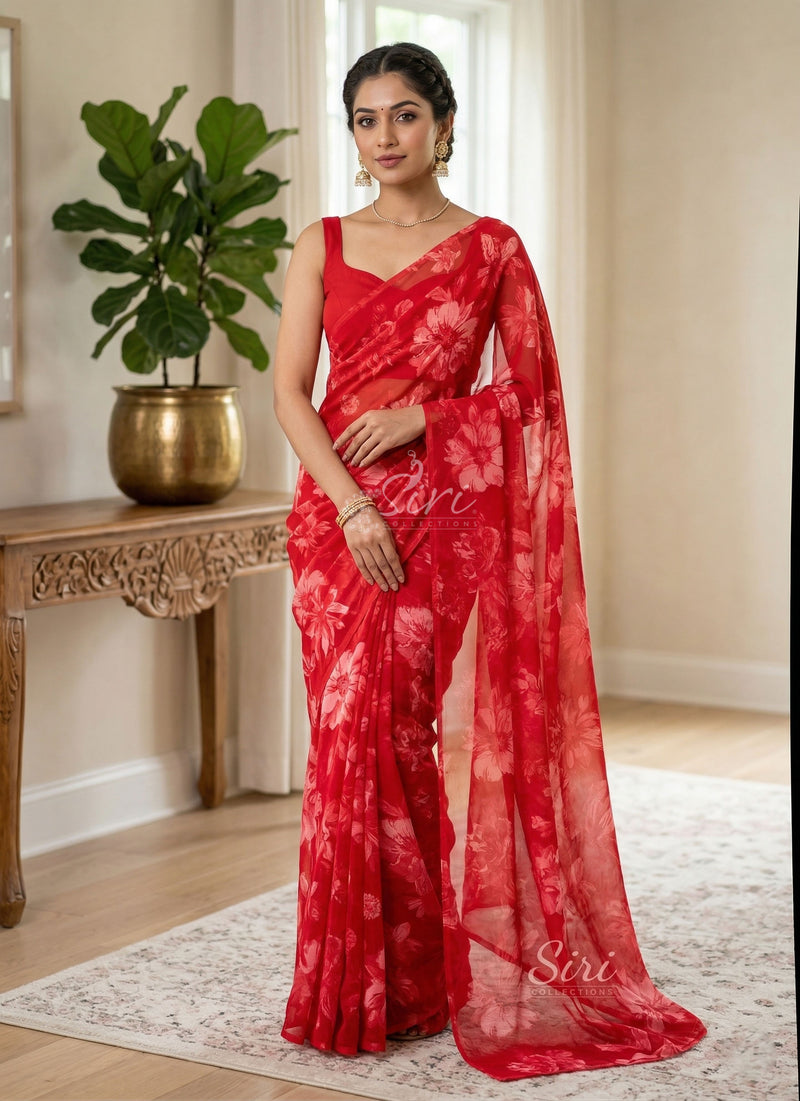 Lovely Printed Floral Georgette Saree