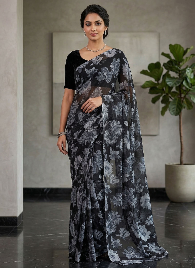 Lovely Printed Floral Georgette Saree
