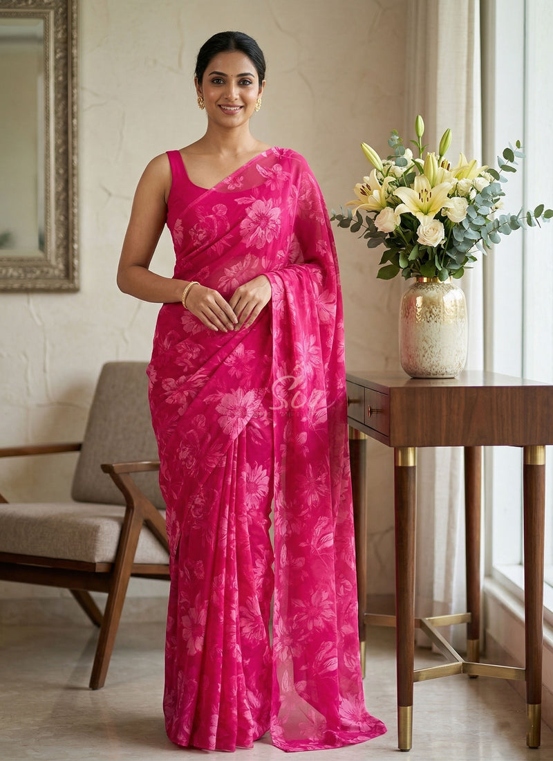 Lovely Printed Floral Georgette Saree