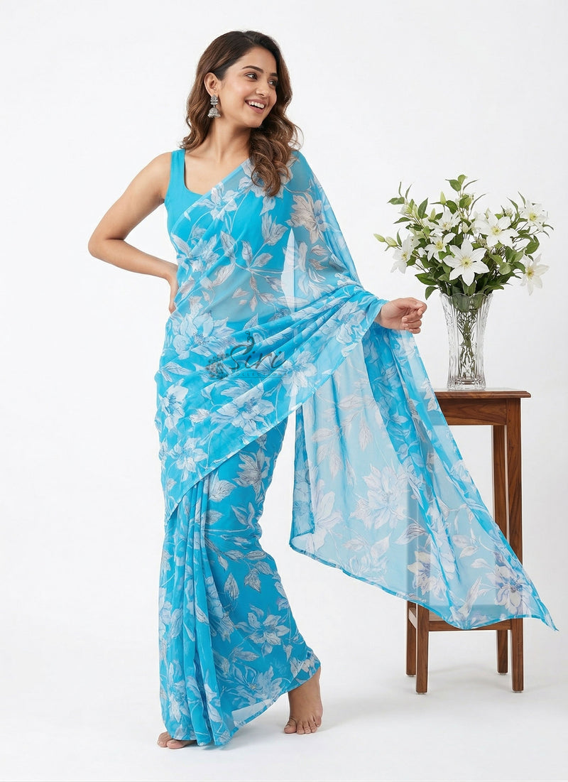 Lovely Printed Floral Georgette Saree