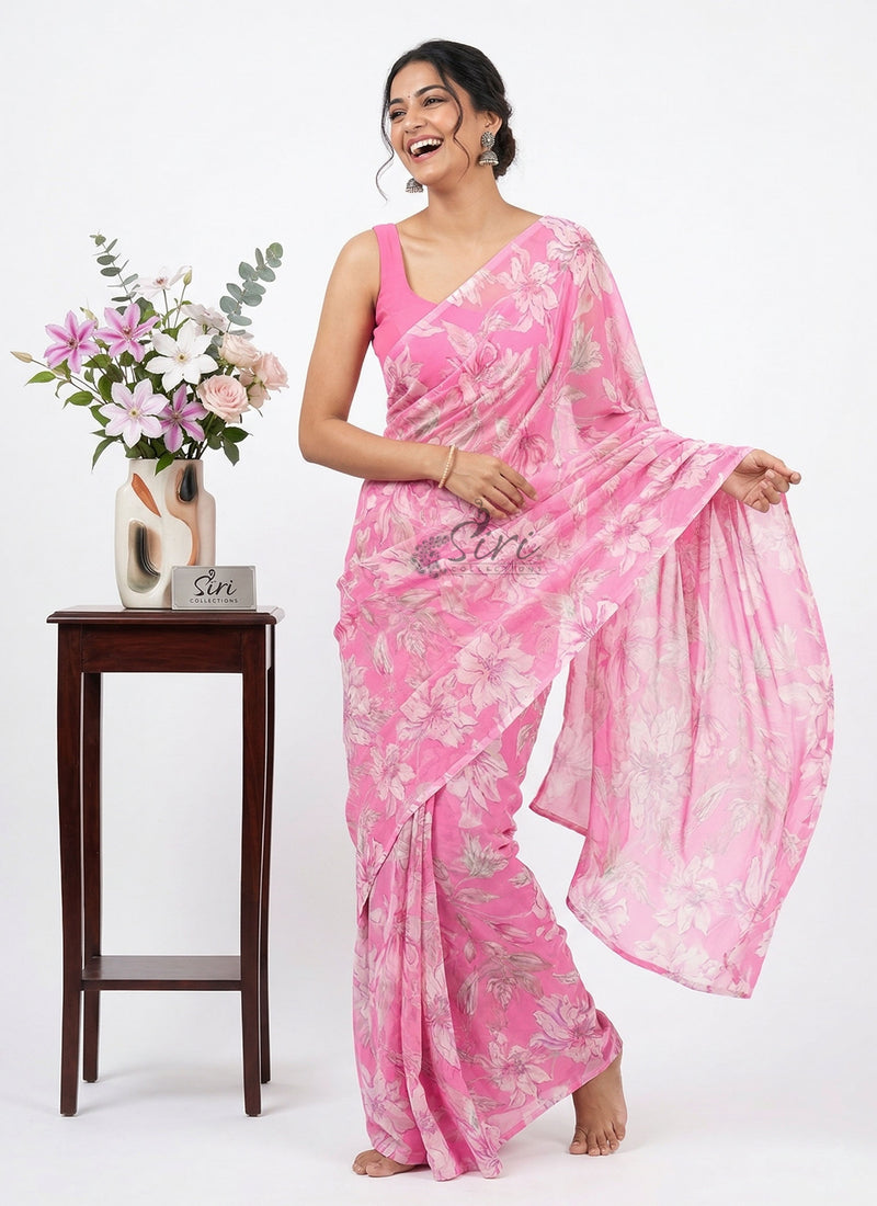 Lovely Printed Floral Georgette Saree