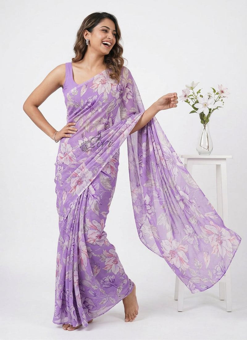 Lovely Printed Floral Georgette Saree