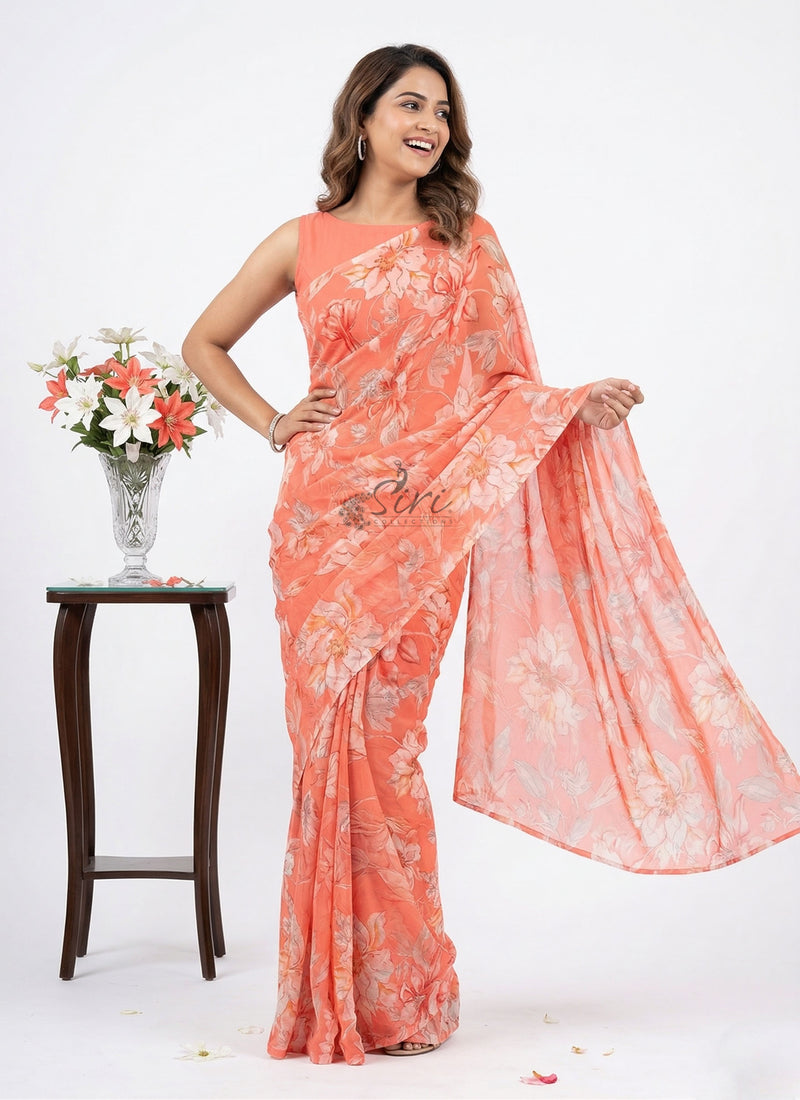 Lovely Printed Floral Georgette Saree