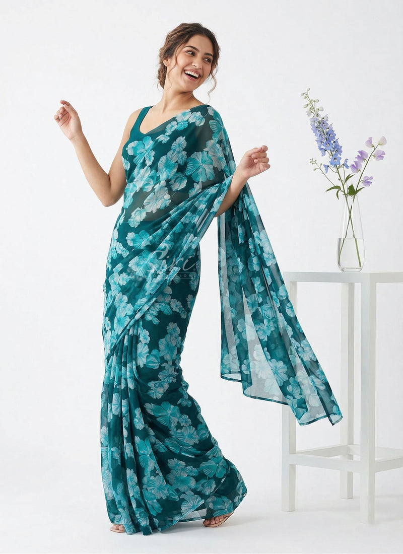 Lovely Printed Floral Georgette Saree