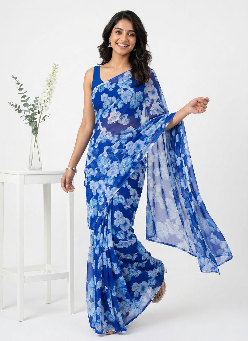 Lovely Printed Floral Georgette Saree