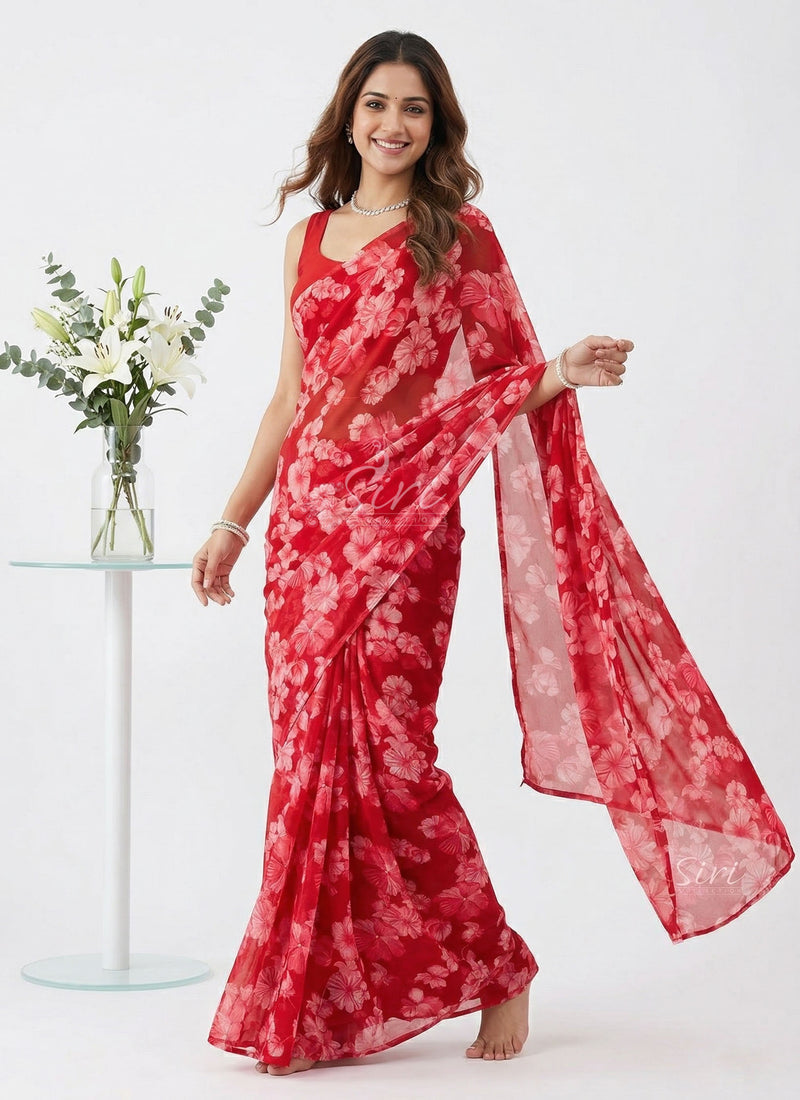Lovely Printed Floral Georgette Saree