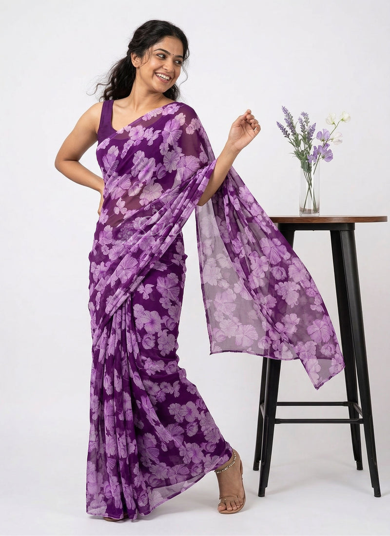 Lovely Printed Floral Georgette Saree
