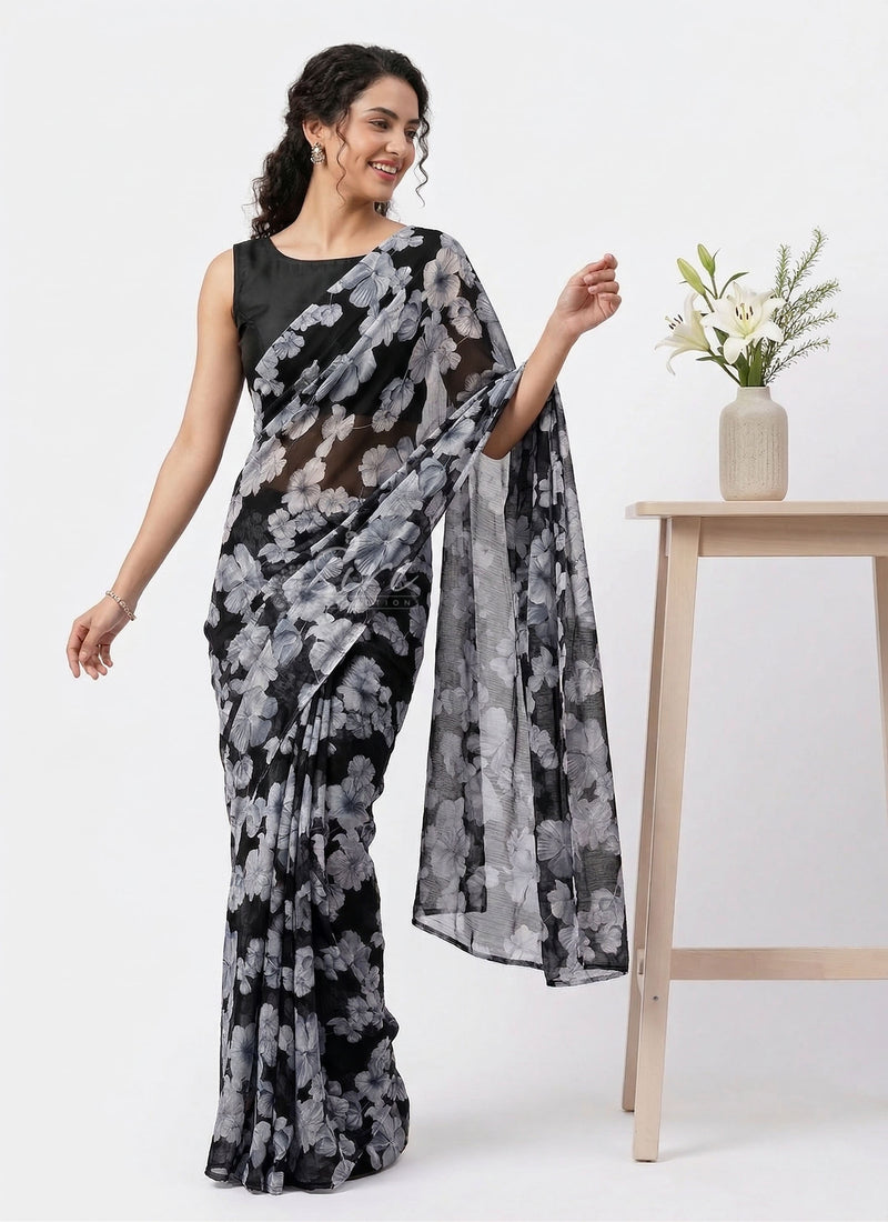 Lovely Printed Floral Georgette Saree