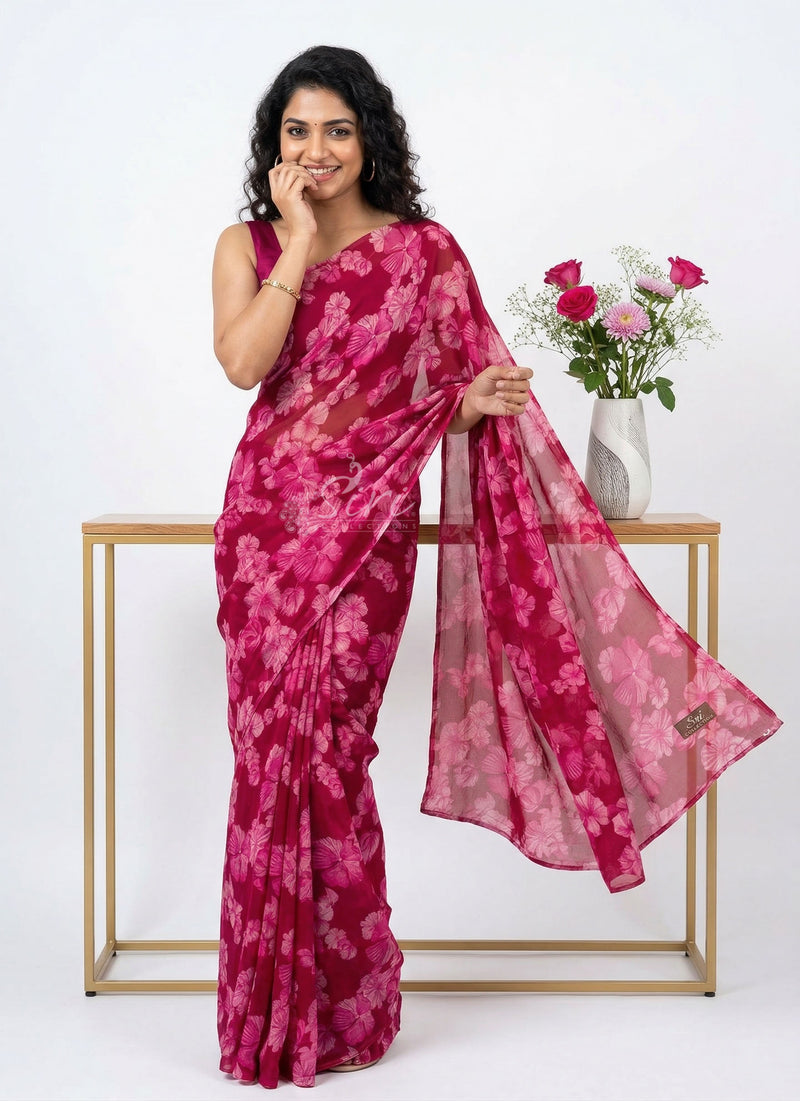 Lovely Printed Floral Georgette Saree