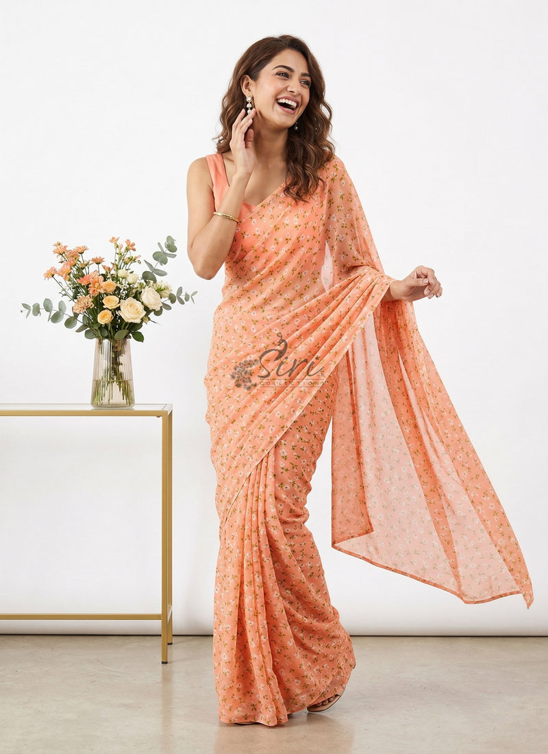 Lovely Printed Floral Georgette Saree