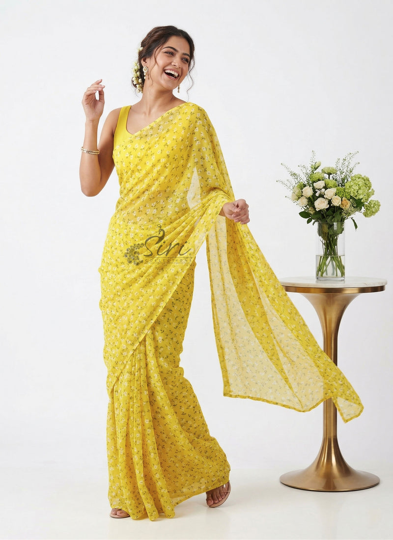 Lovely Printed Floral Georgette Saree