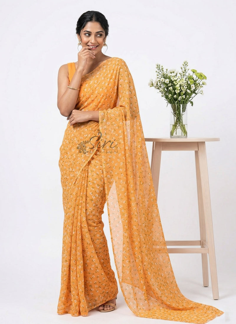 Lovely Printed Floral Georgette Saree