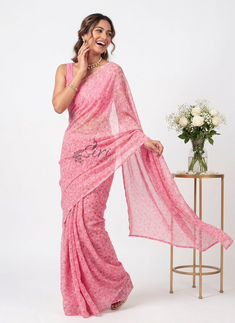 Lovely Printed Floral Georgette Saree