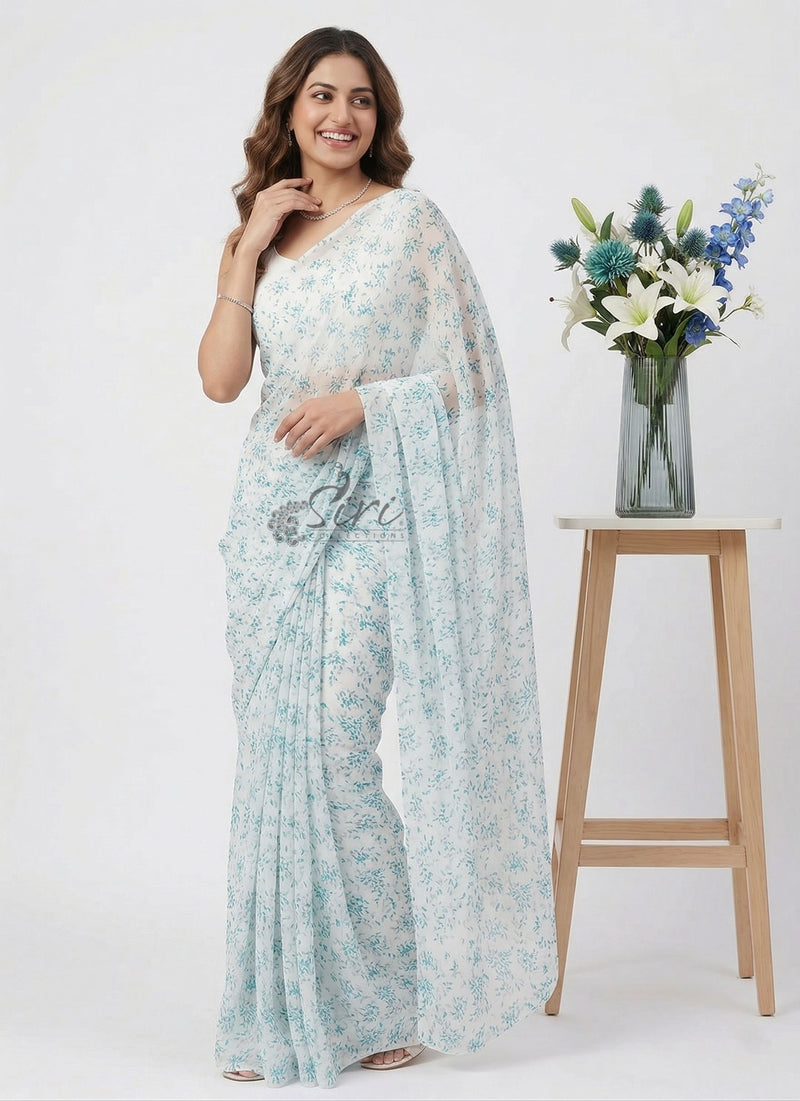 Lovely Printed Floral Georgette Saree