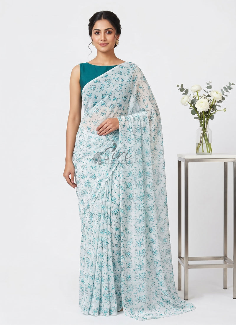 Lovely Printed Floral Georgette Saree