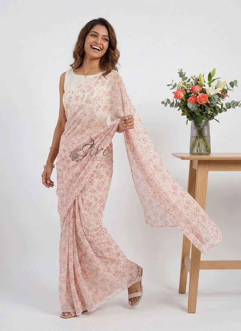 Lovely Printed Floral Georgette Saree