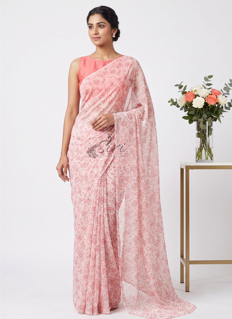 Lovely Printed Floral Georgette Saree