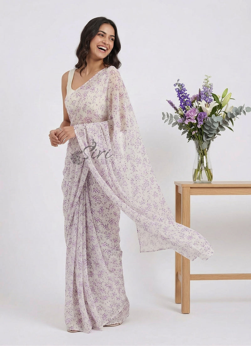 Lovely Printed Floral Georgette Saree