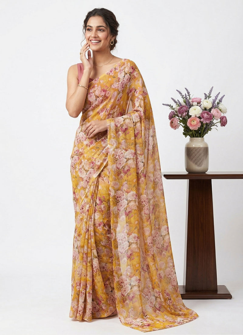Lovely Printed Floral Georgette Saree