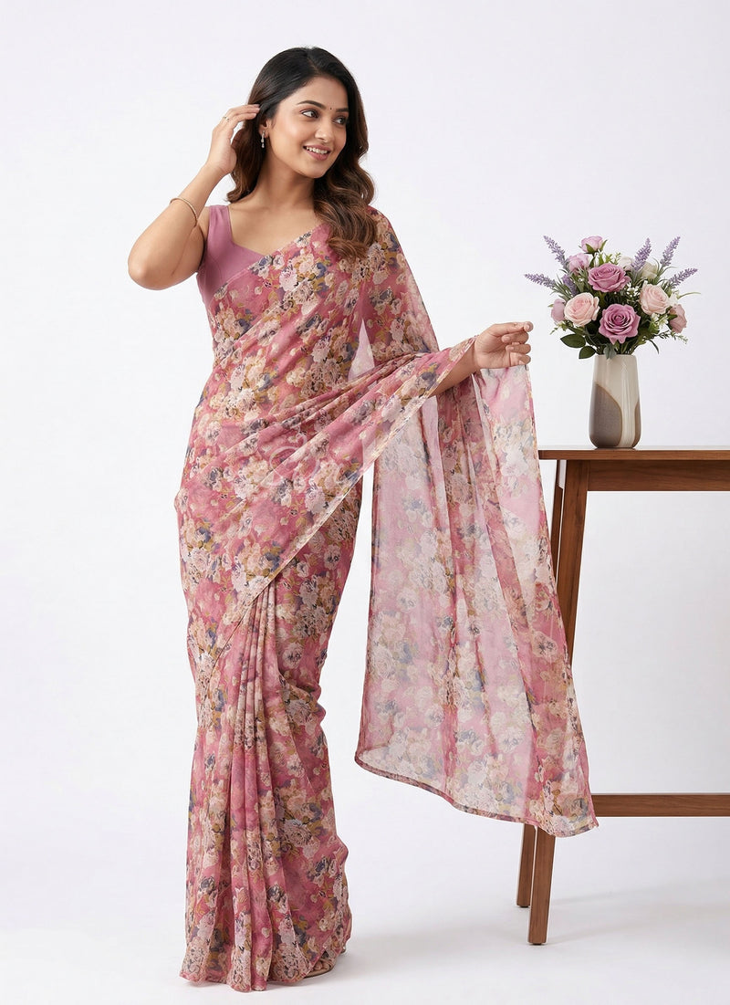 Lovely Printed Floral Georgette Saree