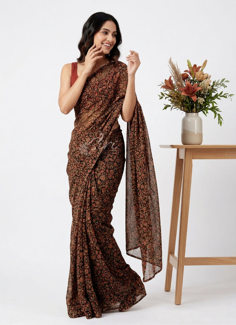 Lovely Printed Floral Georgette Saree