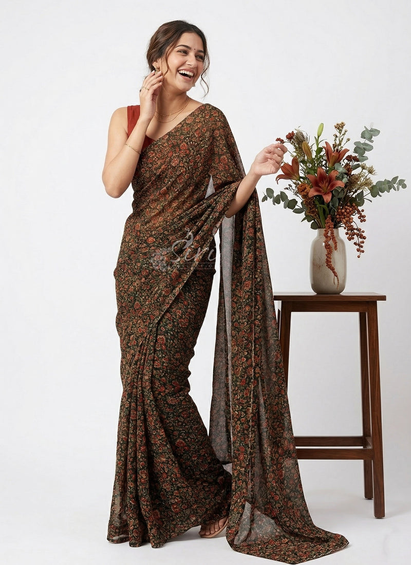 Lovely Printed Floral Georgette Saree