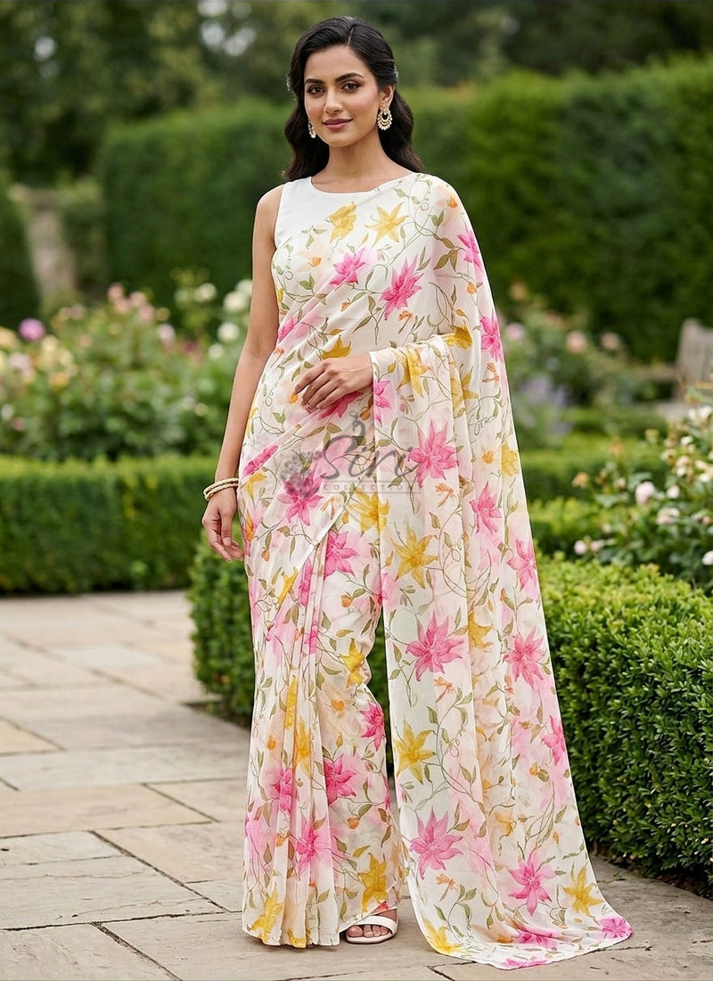 Beautiful Printed Georgette Saree without Blouse
