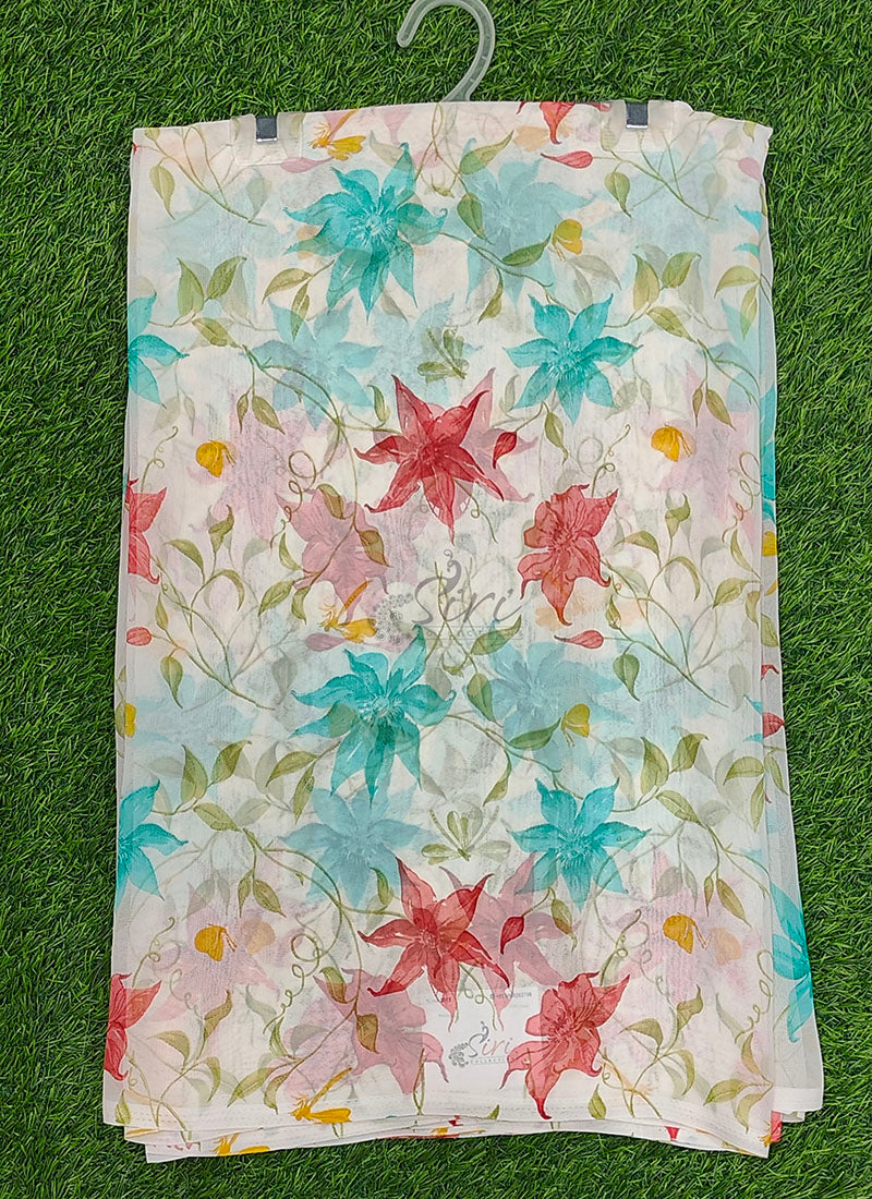 Floral Print Georgette Saree Without Blouse