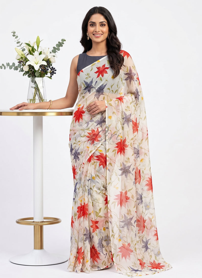 Siri Sarees Floral Print Georgette Saree Without Blouse