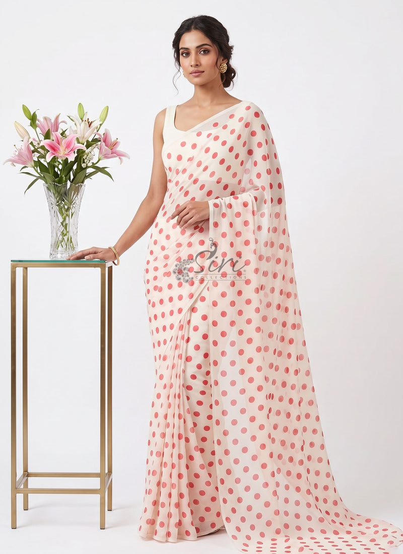 Lovely Printed Georgette Saree in Polka Dots Design