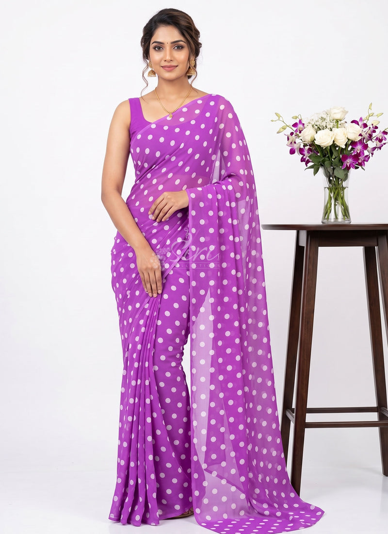 Lovely Printed Georgette Saree in Polka Dots Design