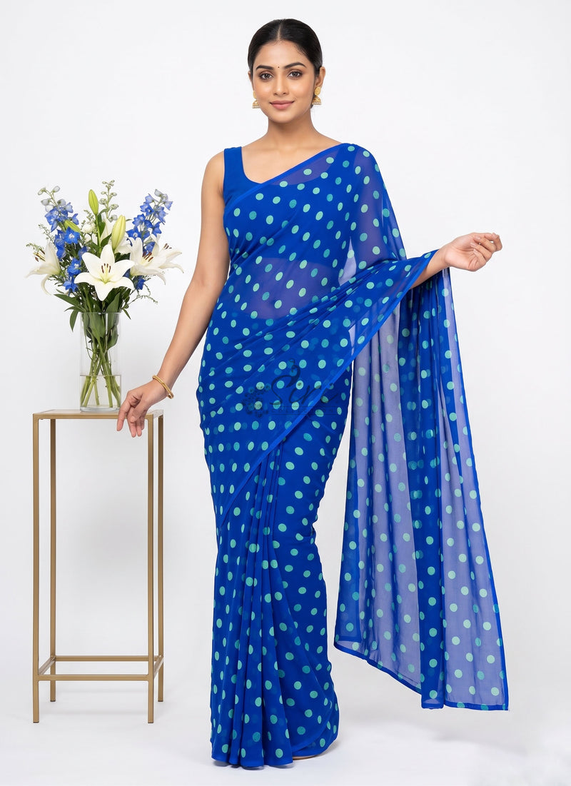 Lovely Printed Georgette Saree in Polka Dots Design