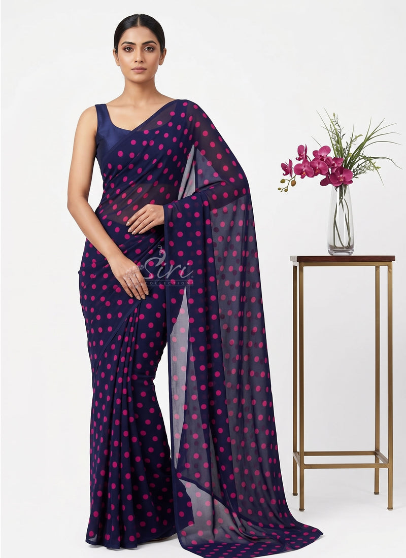 Lovely Printed Georgette Saree in Polka Dots Design