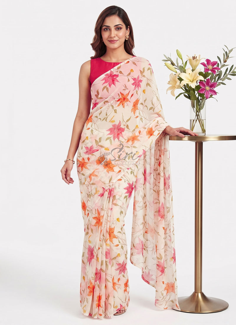 Siri Sarees Floral Print Georgette Saree Without Blouse
