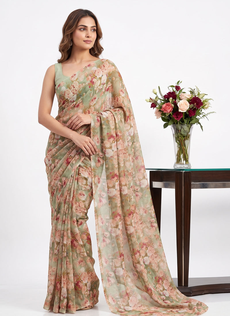 Siri Sarees Floral Print Georgette Saree Without Blouse