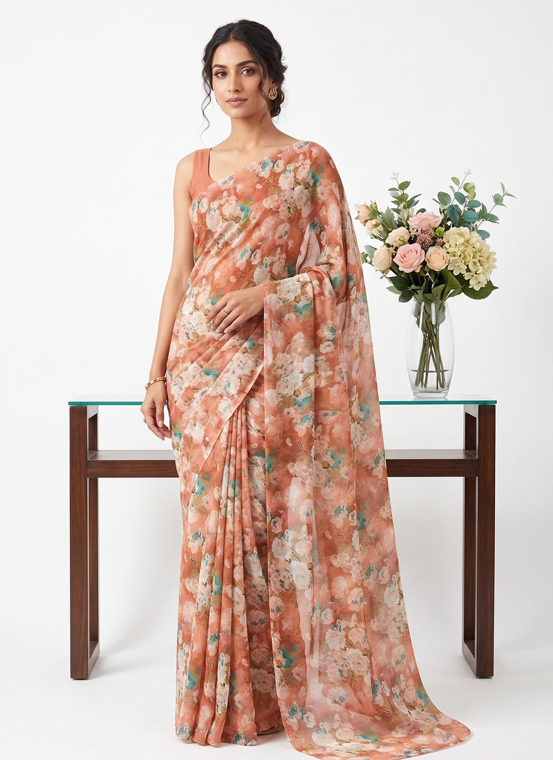 Siri Sarees Floral Print Georgette Saree Without Blouse