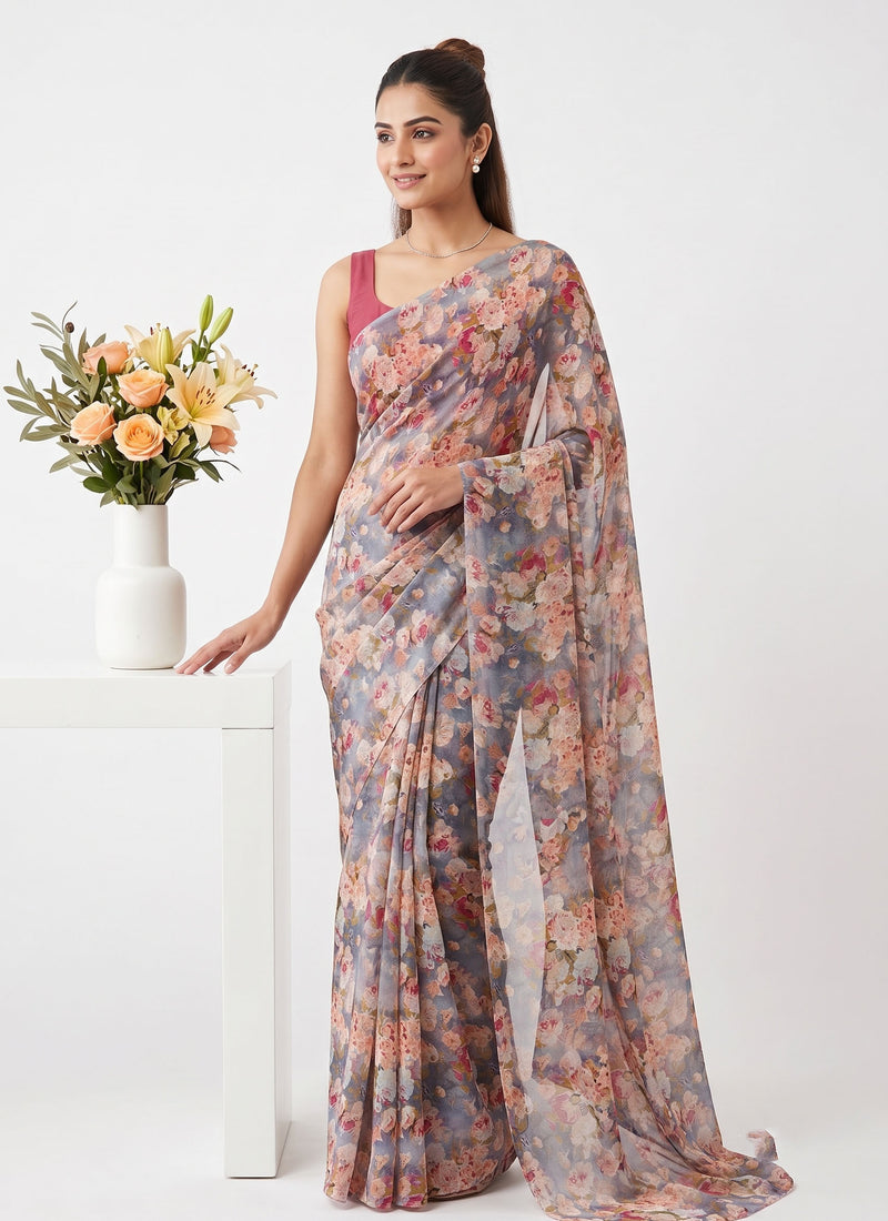 Siri Sarees Floral Print Georgette Saree Without Blouse