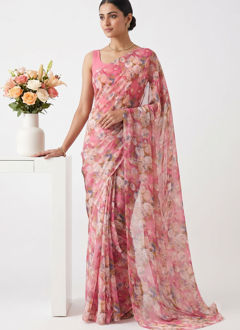 Siri Sarees Floral Print Georgette Saree Without Blouse