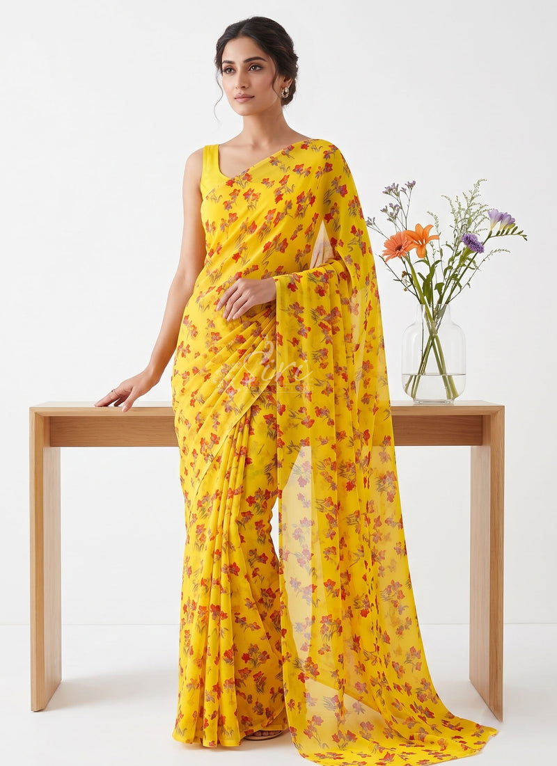 Siri Sarees Floral Print Georgette Saree Without Blouse