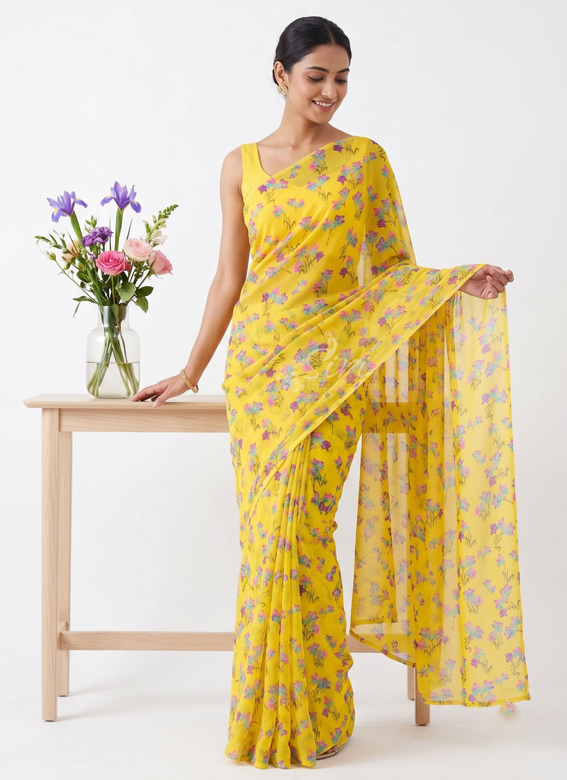 Siri Sarees Floral Print Georgette Saree Without Blouse