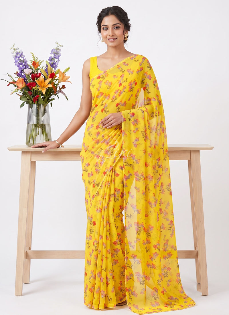 Siri Sarees Floral Print Georgette Saree Without Blouse