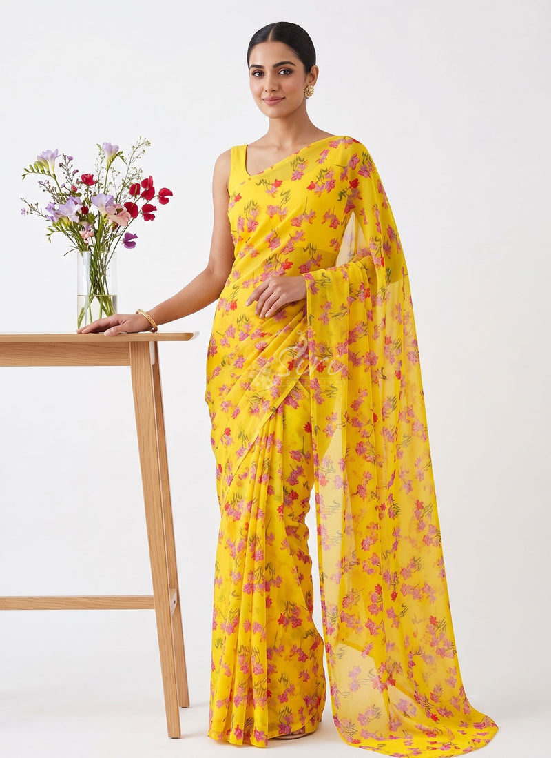 Siri Sarees Floral Print Georgette Saree Without Blouse