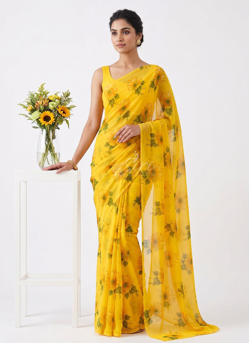 Siri Sarees Floral Print Georgette Saree Without Blouse