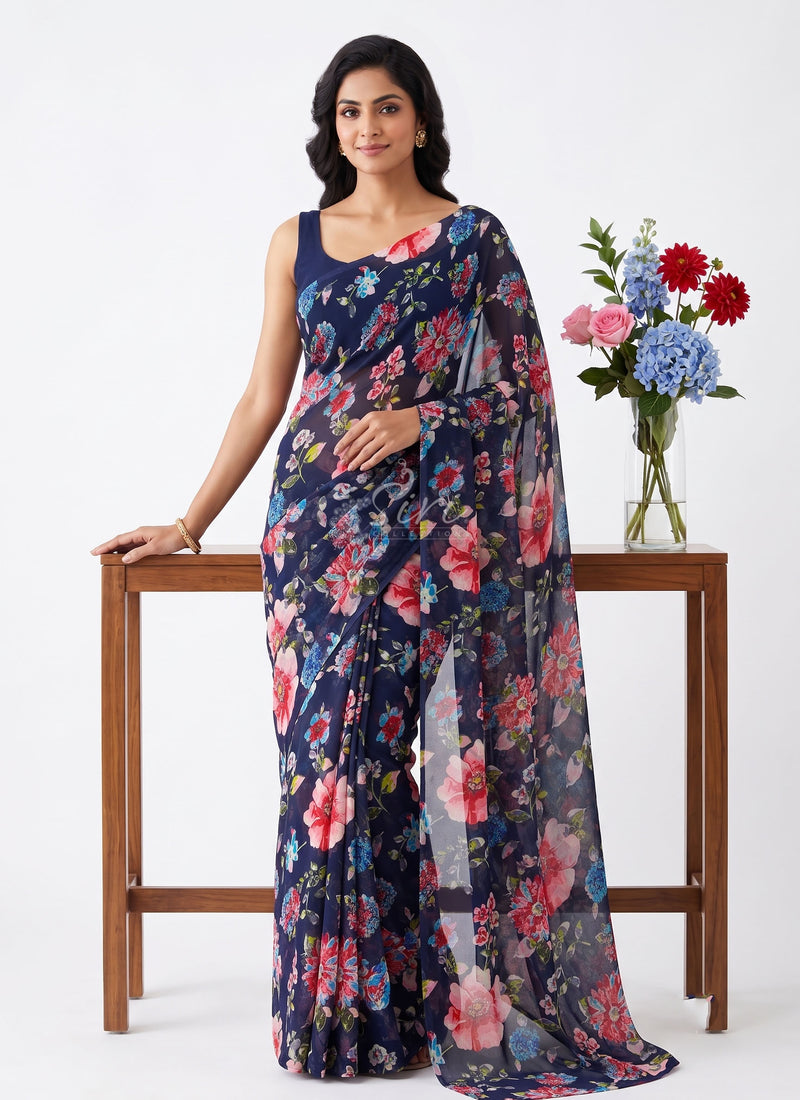 Siri Sarees Floral Print Georgette Saree Without Blouse