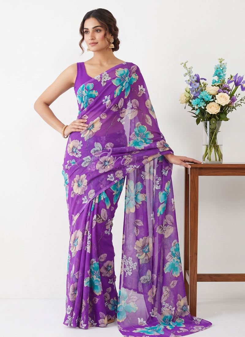 Siri Sarees Floral Print Georgette Saree Without Blouse