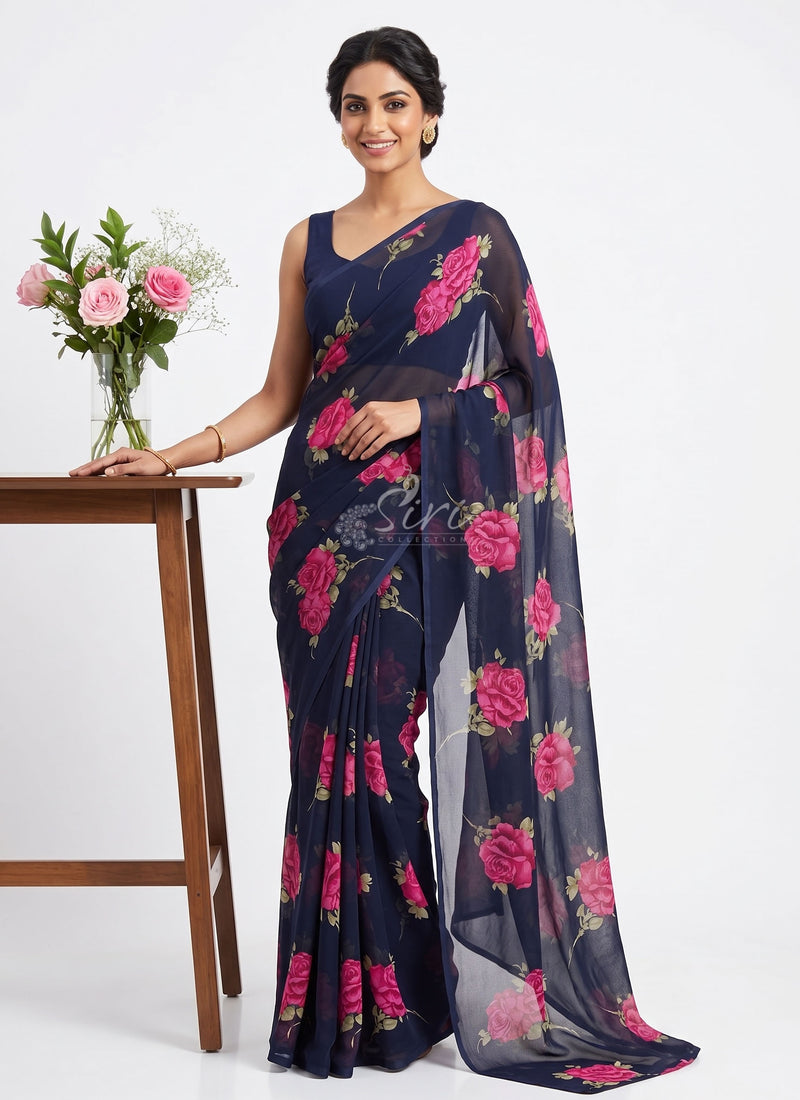 Siri Sarees Floral Print Georgette Saree Without Blouse