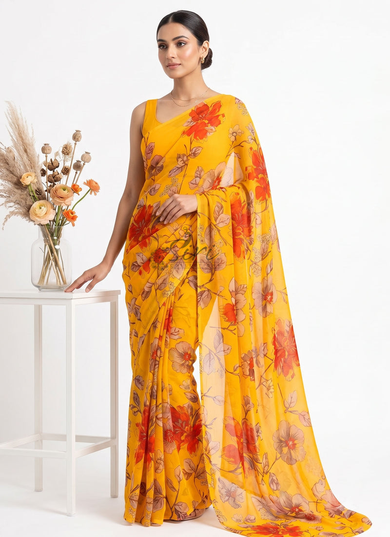 Siri Sarees Floral Print Georgette Saree Without Blouse