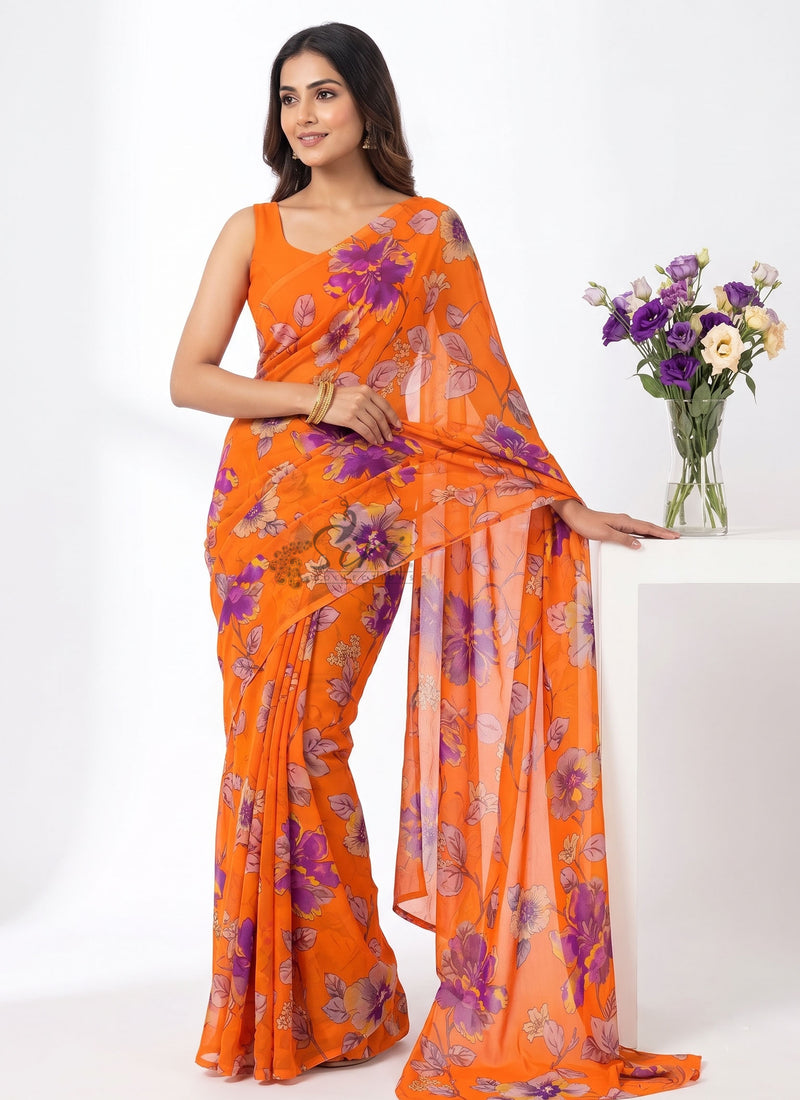 Siri Sarees Floral Print Georgette Saree Without Blouse