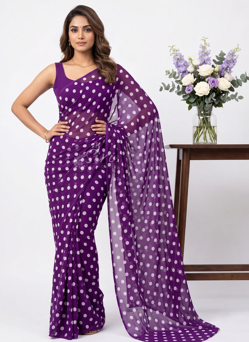 Lovely Printed Georgette Saree in Polka Dots Design